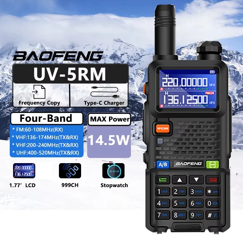 UV-5RM Walkie Talkie Baofeng 10KM Batte de alta capacidad USB-C cargador cuatro bandas 999CH frecuencia de copia inalámbrica Radio bidireccional UV-5R