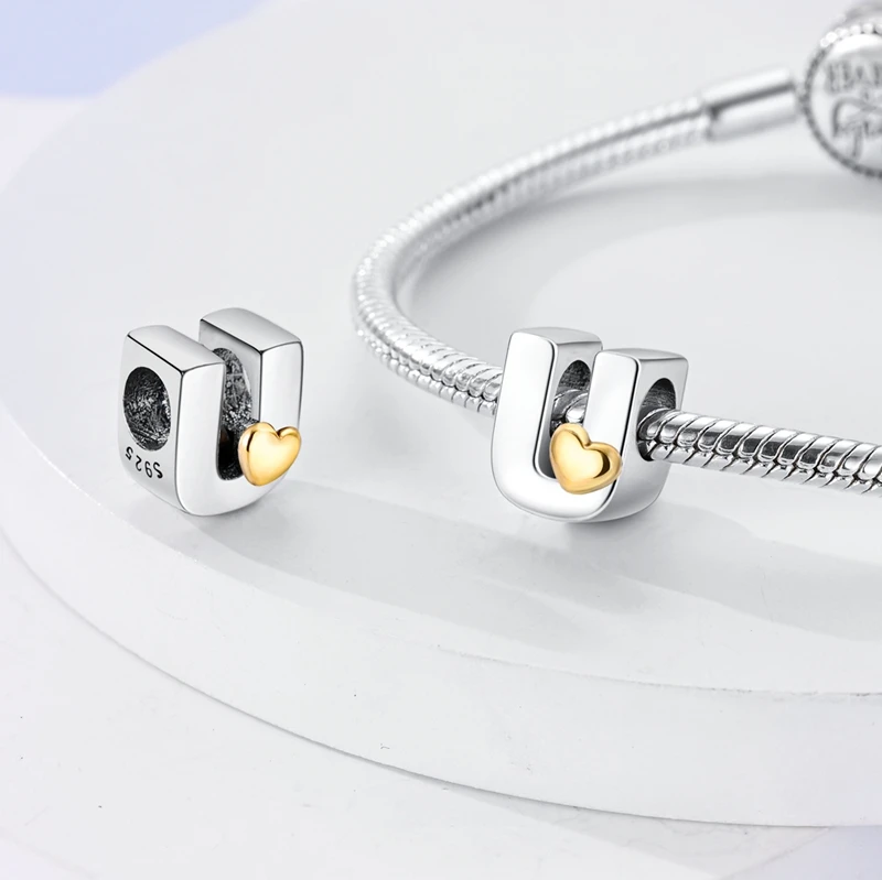 925 เงิน 26 ตัวอักษร A-Z ตัวอักษรลูกปัด Charms พอดีกับสร้อยข้อมือเดิม Charm เงินแท้สําหรับผู้หญิง DIY เครื่องประดับลูกปัด