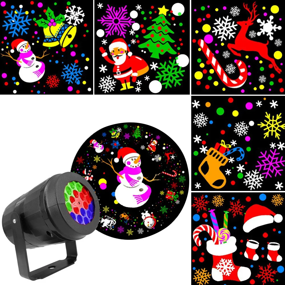 Christmas LED Snowflake Projector Light 16 Patterns Rotating Xmas Pattern USB Power Stage Light for Xmas Wedding Party Decor