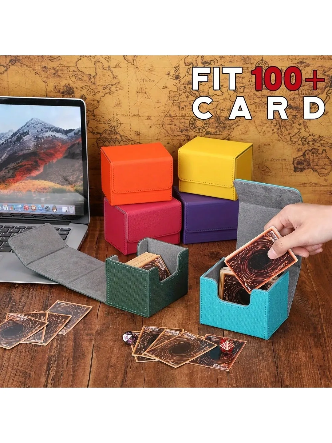 Caixa de baralho de cartas com mais de 100 cartões, tipo inserido lateralmente, caixa de coleção de cartões de couro, caixa de armazenamento de cartão de planeta, caixa de cartão periférico de jogo, wanz