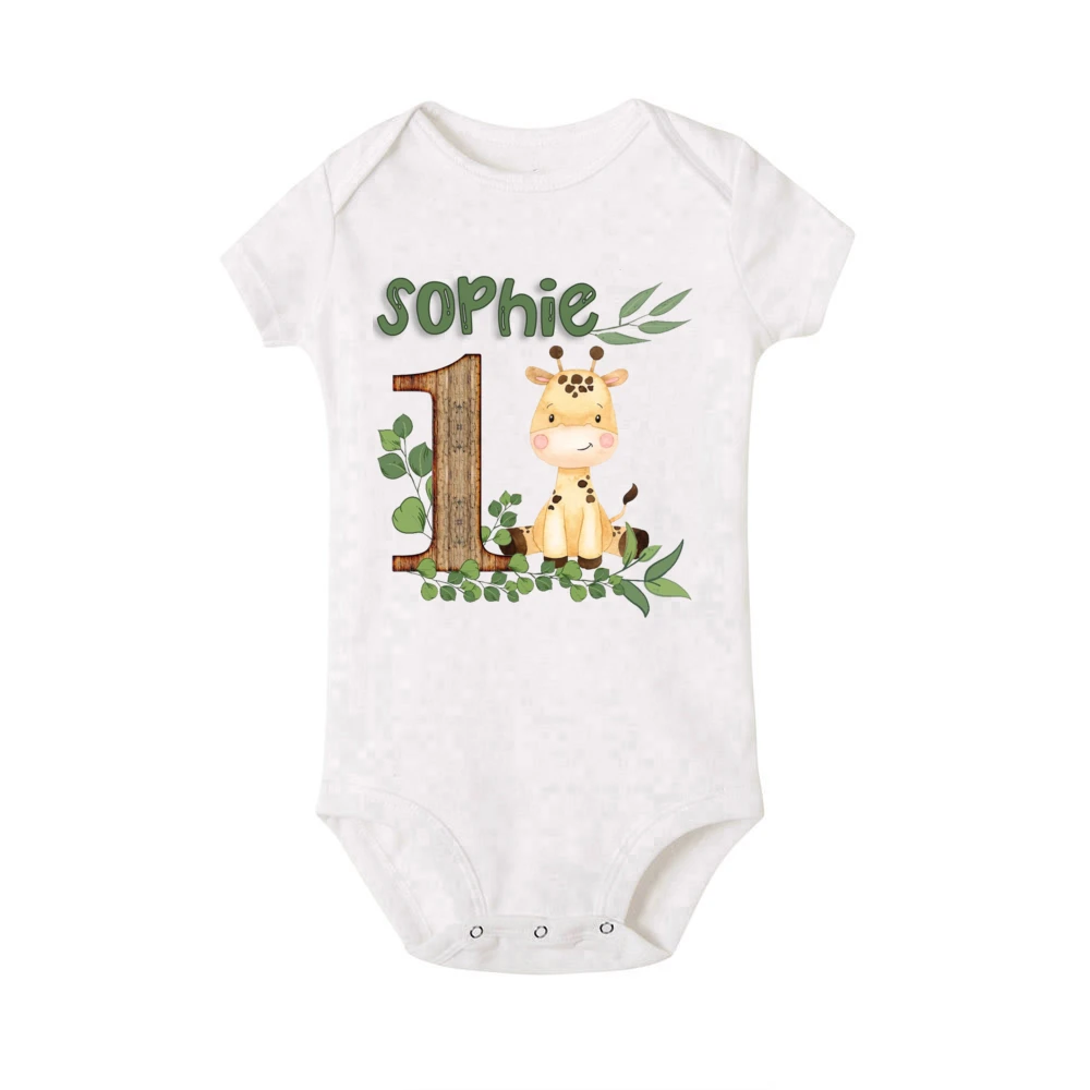 Animal de Safari personalizado con nombre, pelele para bebé recién nacido, mono de fiesta de cumpleaños de jungla salvaje, mono, regalos de ducha infantil