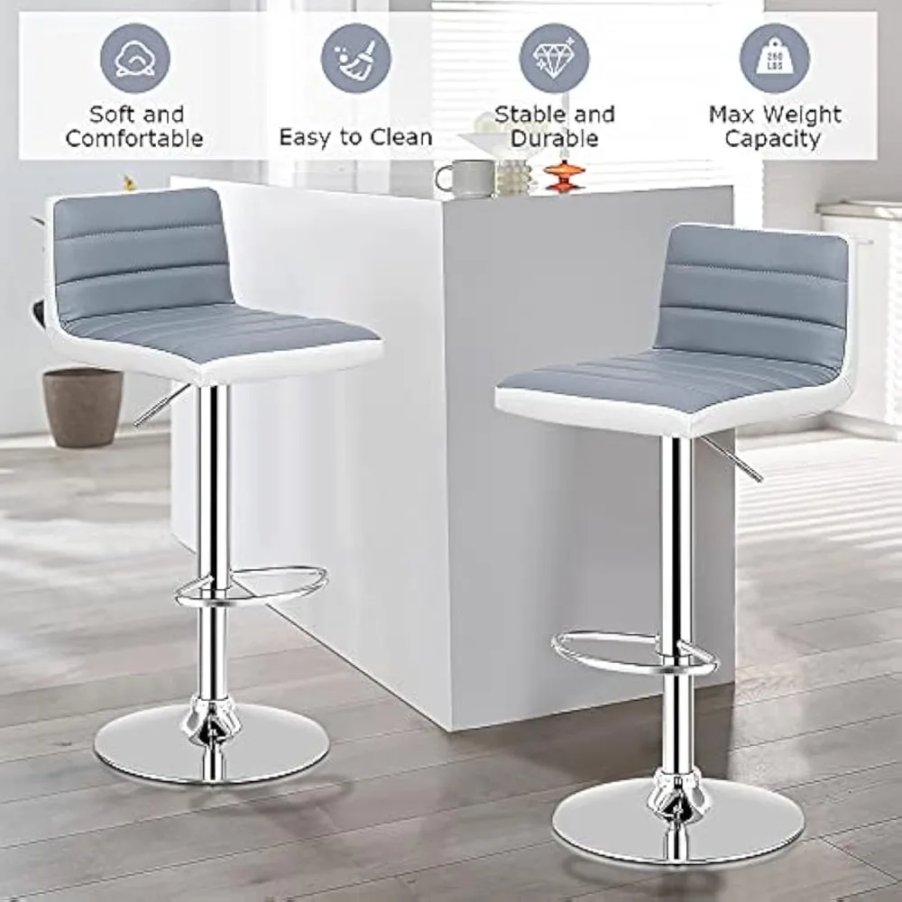 Set of 4 Adjustable Bar Stool, PU Leather Counter Height Square Stool with Low Backrest & Sturdy Chromed Round Base
