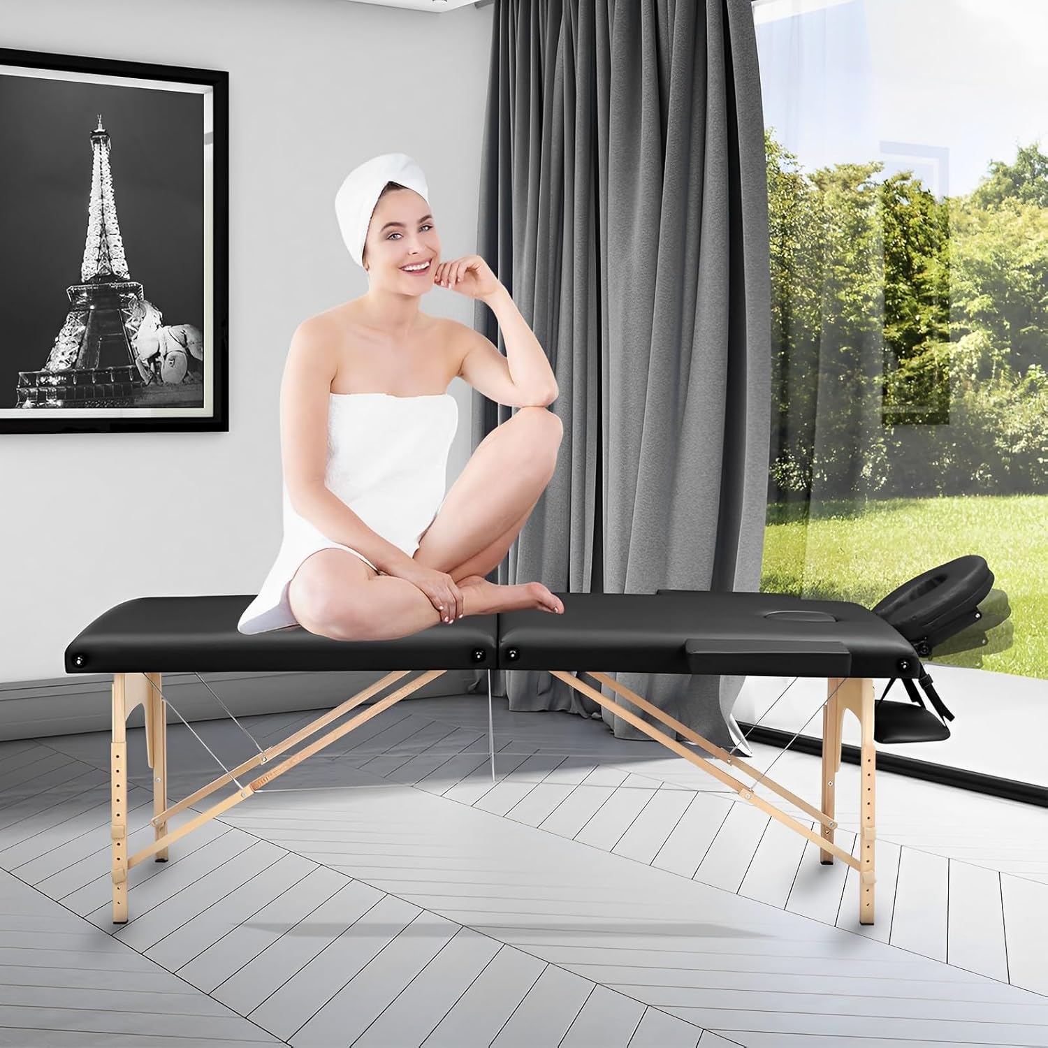 Mesa de masaje de madera Banka móvil de 2 zonas para una terapia de masaje cómoda Diseño plegable de altura ajustable para uso profesional