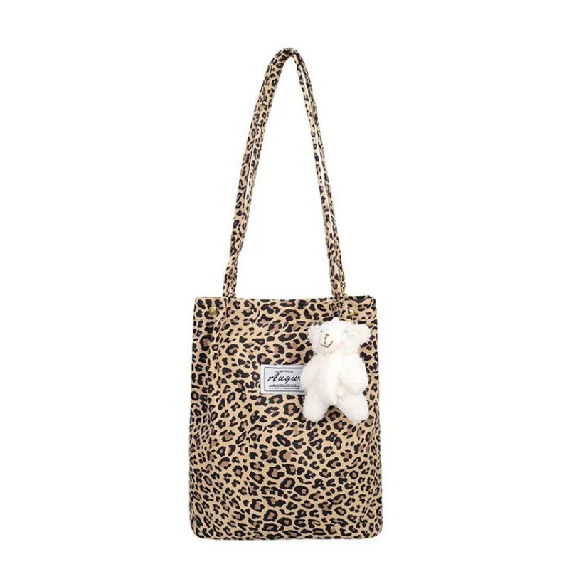 Sacola casual grande chique coreana, bolsa de ombro leopardo para senhoras, nova bolsa de compras, bolsa estampada estudante