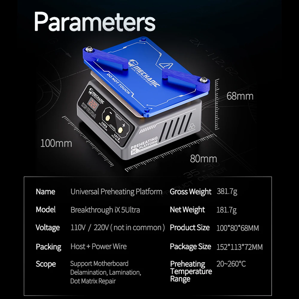 Mecânico ix5 ultra universal pré-aquecimento plataforma de camadas para placa-mãe camadas estanho plantio cola remoção ferramenta mesa aquecimento