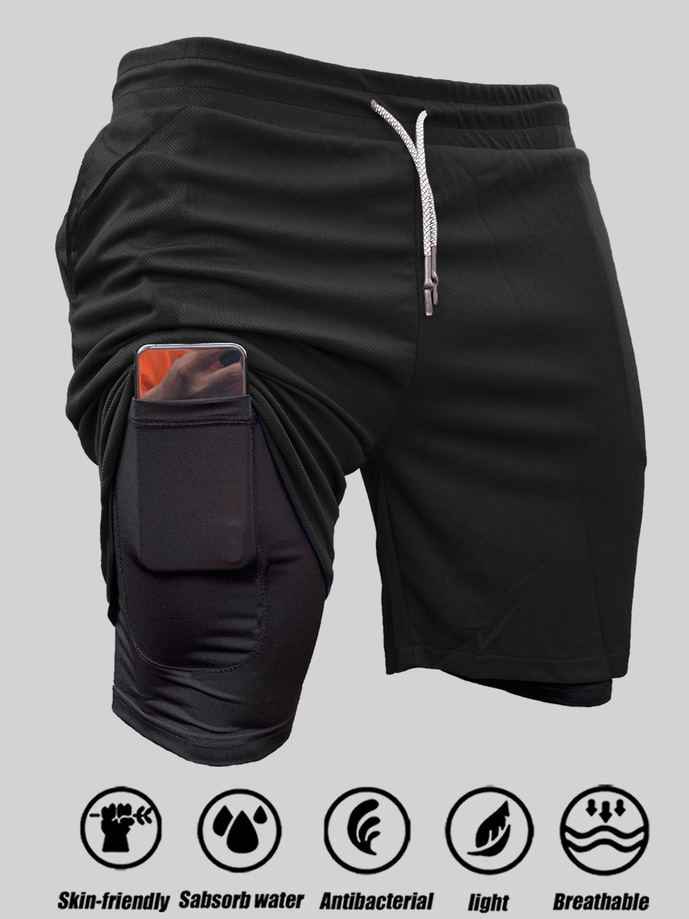 Sportshorts voor heren, dubbellaags, 2-in-1, sneldrogend, ademend, casual shorts, zomertraining, hardloopsportkleding, korte broek