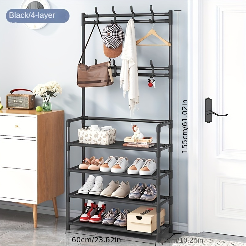 4/5-Tier Metal Coat and Shoe Rack with 8 Hooks ,for Living Room, Bedroom, Office, Shoe Storage Organizer, Shoe Storage Organizer