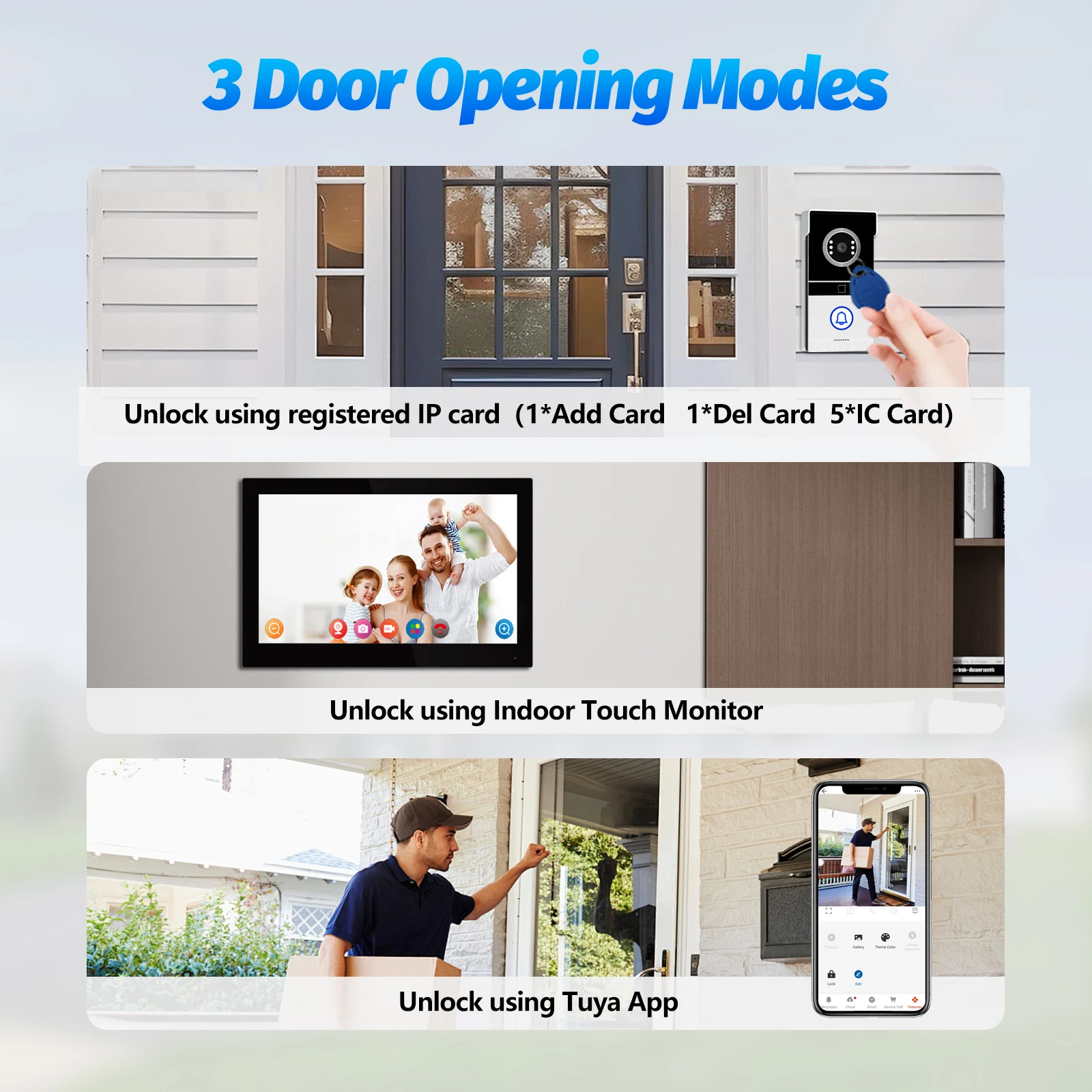 Tuya 2,4 GHz WiFi-video-intercom met 7 '' HD-scherm, dual-mode nachtzicht en waterdicht ontwerp, videodeurbel voor villa/poort