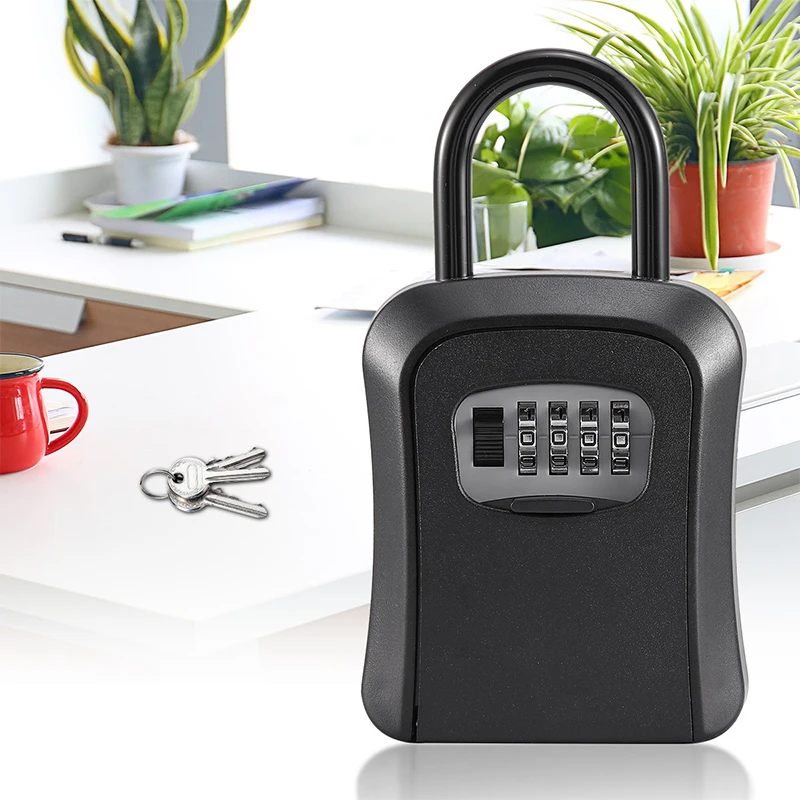 Caixa de bloqueio de chave à prova dwaterproof água fora senha de combinação de 4 dígitos metal chave casa caso instalação gratuita ao ar livre caixa de chave de senha