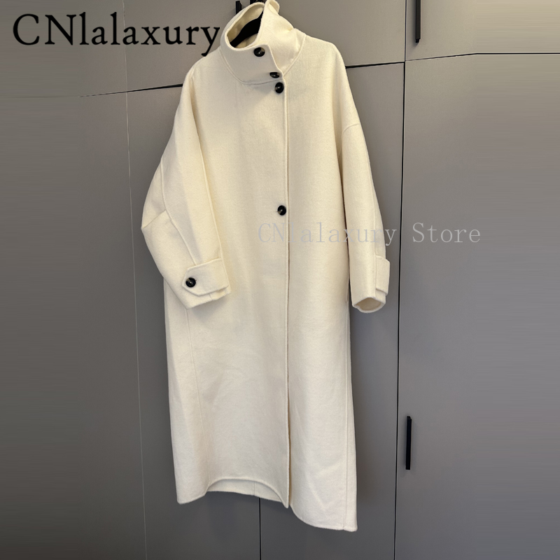 CNlalaxury женские длинные двусторонние шерстяные пальто ретро свободное женское пальто однобортное женское ветровка осень-зима