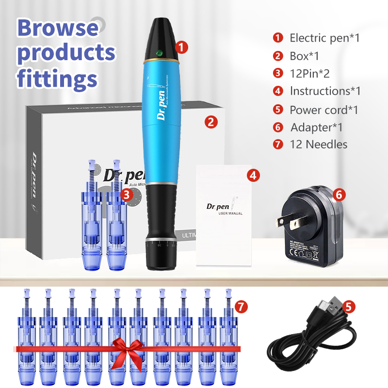 Authentisches Dr. Pen Ultima A1 Auto Micro Skin Pen Derma System mit 12-poligen Patronen, Hautpflege-Reparatur-Werkzeugsatz