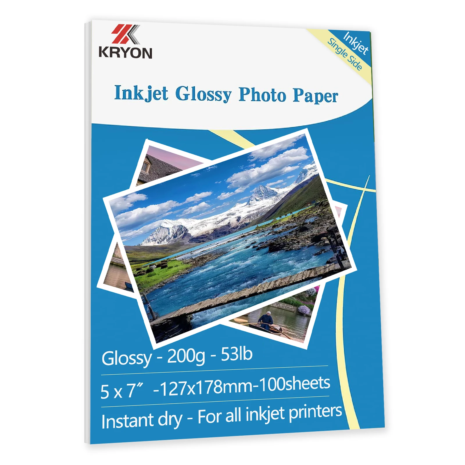 Papier Photo brillant KRYON 127x178mm, 5x7 pouces, 100 feuilles 53Ib, 200G/m2, pour imprimante à jet d'encre