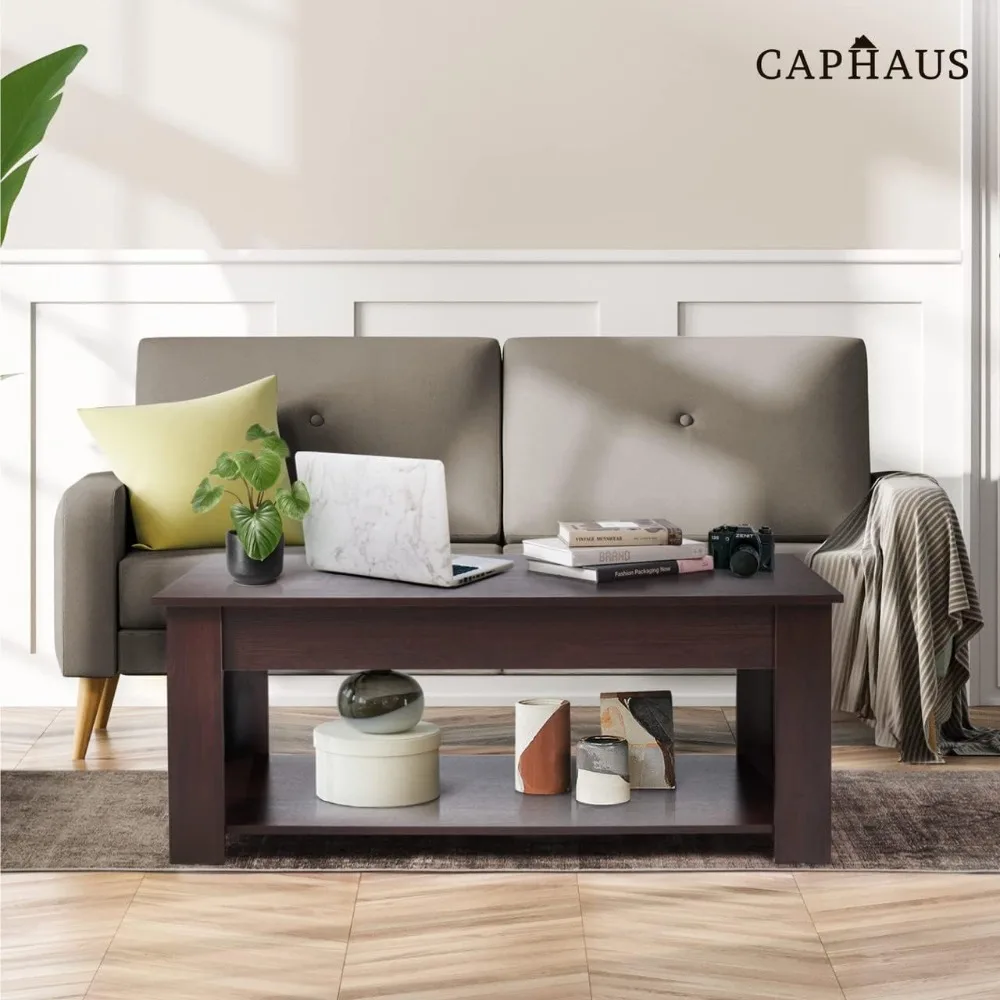 47' Couchtisch aus Natur-Eiche mit Hubplatte und Stauraum, 110 Pfund Tragkraft, 11 Pfund angehoben