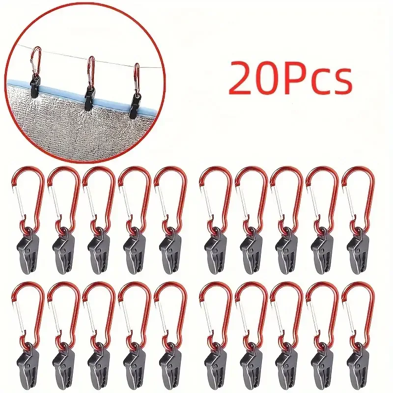 Clip per telone da 20 pezzi, clip antivento con moschettone, set di morsetti per tendalino, per tenda da campeggio all'aperto per tenda da sole per roulotte