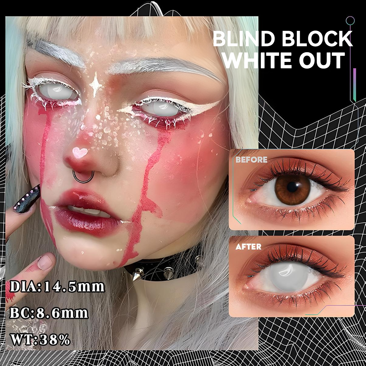 Visuashow Cosplay Kleur Contactlenzen 1 Paar Jaarlijks Anime Kleine Leerling Kleurcontacten Blok Blind Zwart-witte Lens voor Feestjes