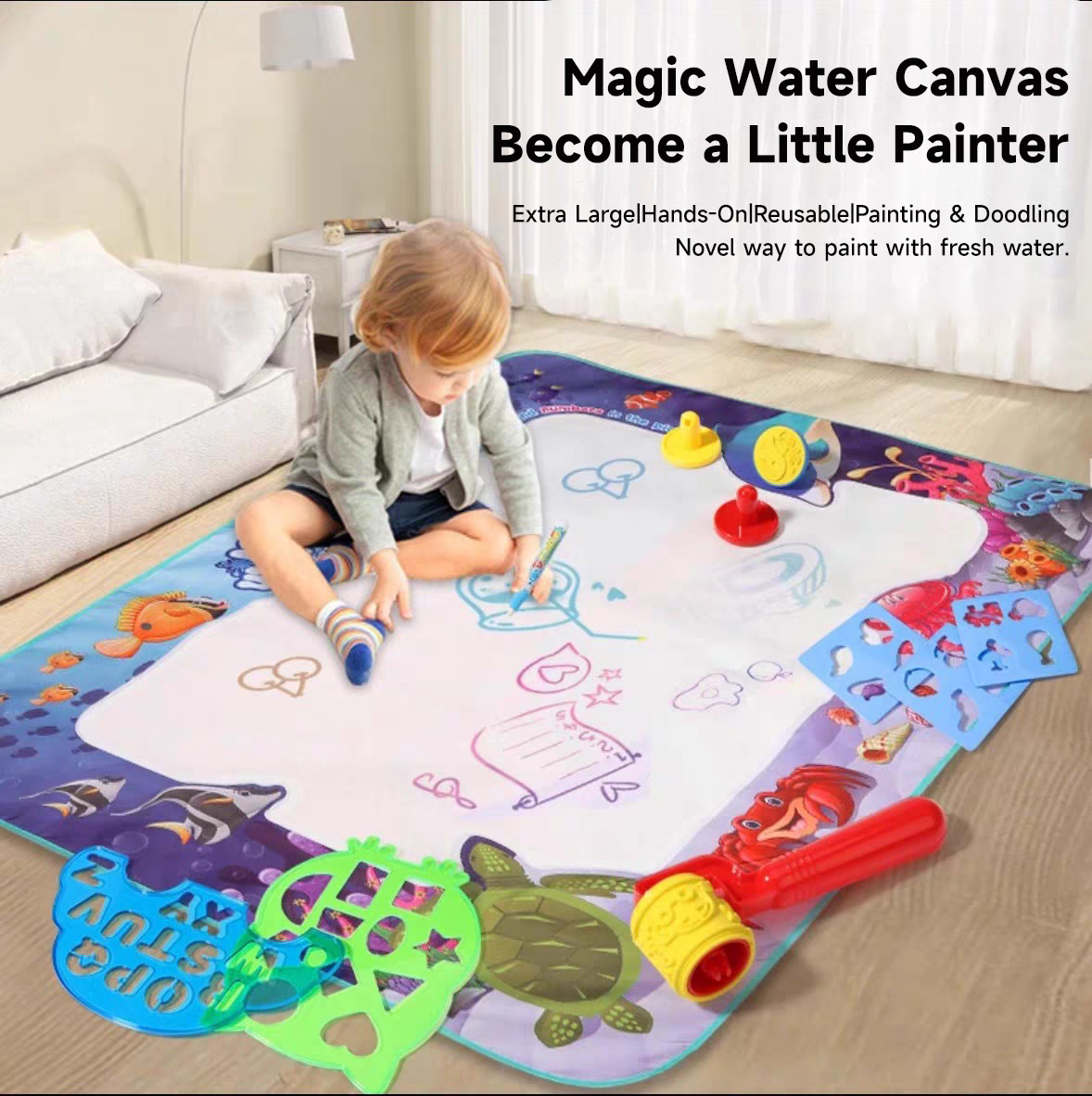 100x80CM Coloring Magic Water Drawing Mat Watercolor Painting Magic Graffiti Pad Reusable Magic Pens Educational Toys Gifts