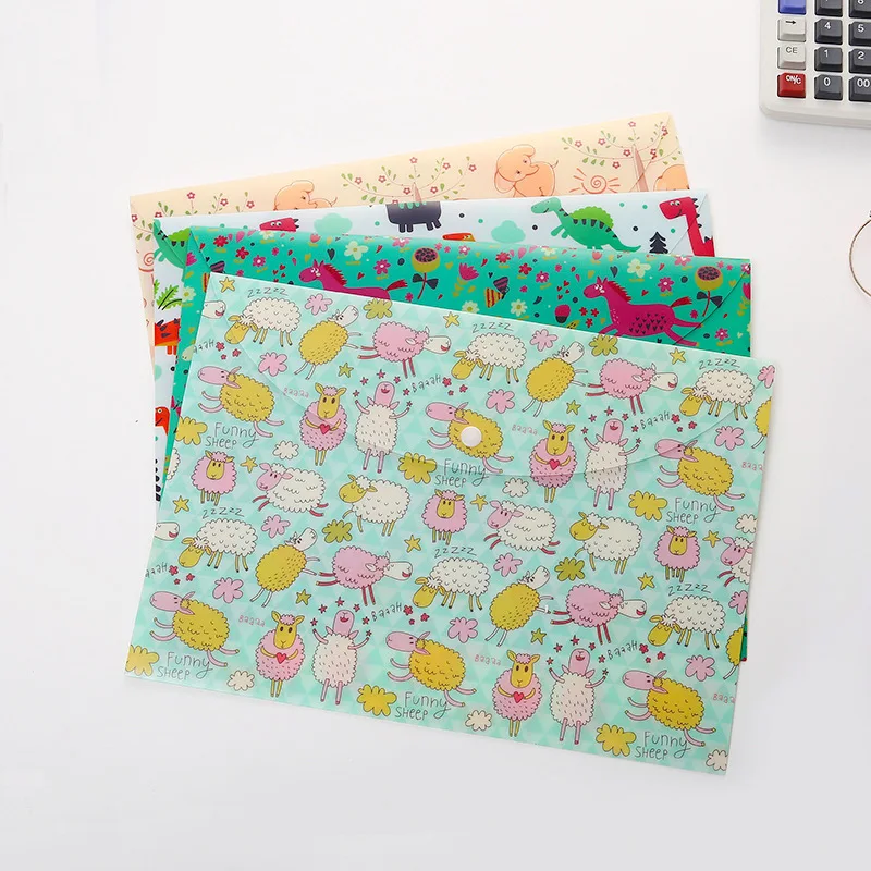 1 Pc A4 Cartoon PP File Folder Cute Briefcase Folder Snap Button File Bag Paper A4 Stationery Organizer School Office Supplies