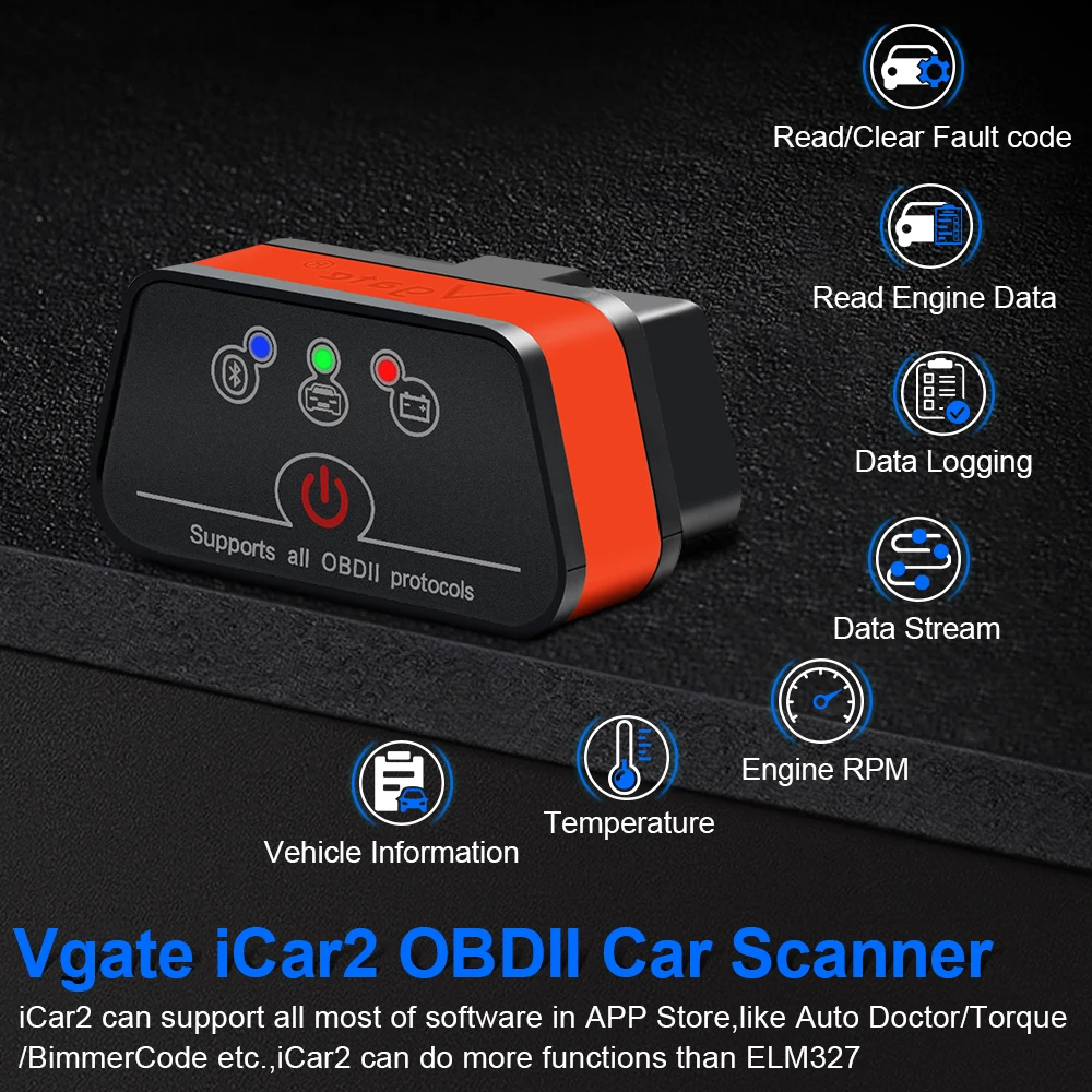 Vgate icar2 elm327 v2.0 obd2 scanner für android ios bluetooth 2,2 wifi obd 2 auto diagnose tool code leser pk konnwei kw906