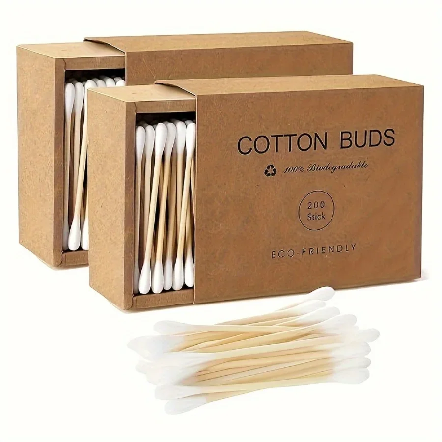 400pcs/200pcs, Bamboo Cotton Swabs, Wooden Cotton Swabs, Double Pointed, No Plastic Ear Sticks,
