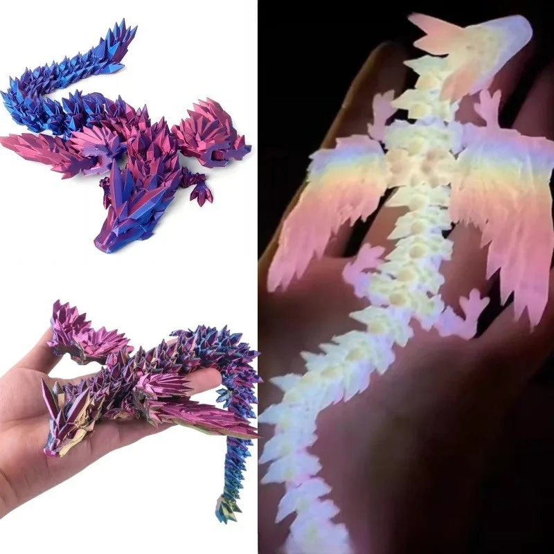 3D Printed Gem Dragon Western Style Colorful Full Body Movable Dragon Toy Crafts Desktop Dragons Figurines Ornament Table Decor