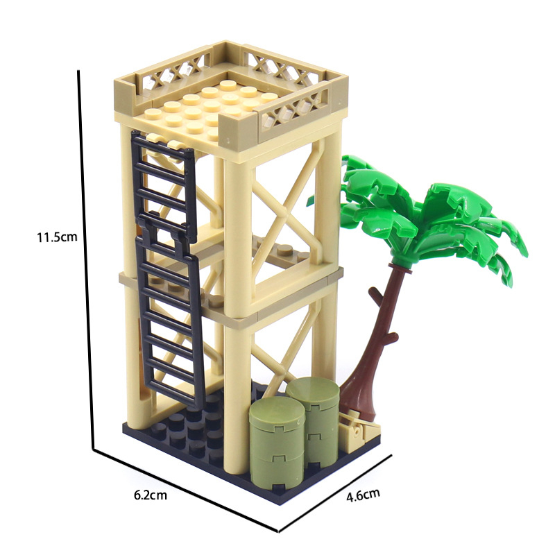 Bloques de construcción de ciudad militar, torre de mirada, árbol, escena de guerra, ciudad militar, modelo clásico, Kits de ladrillos, conjuntos de Ideas