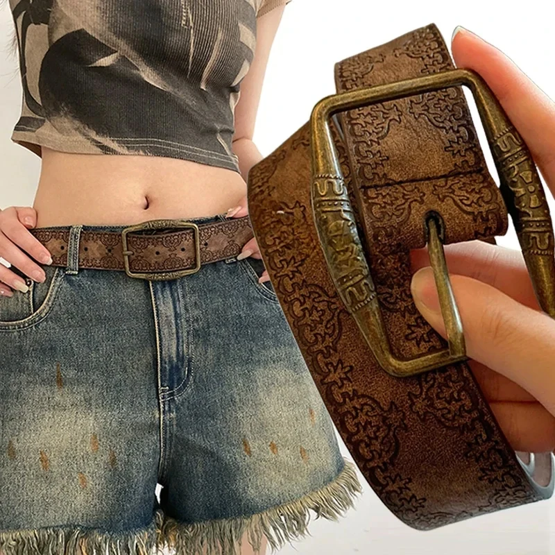 Padrão de impressão retro y2k cintos para mulheres designer luxo marca pino fivela cintura jeans cinto feminino couro do plutônio hip hop cintura