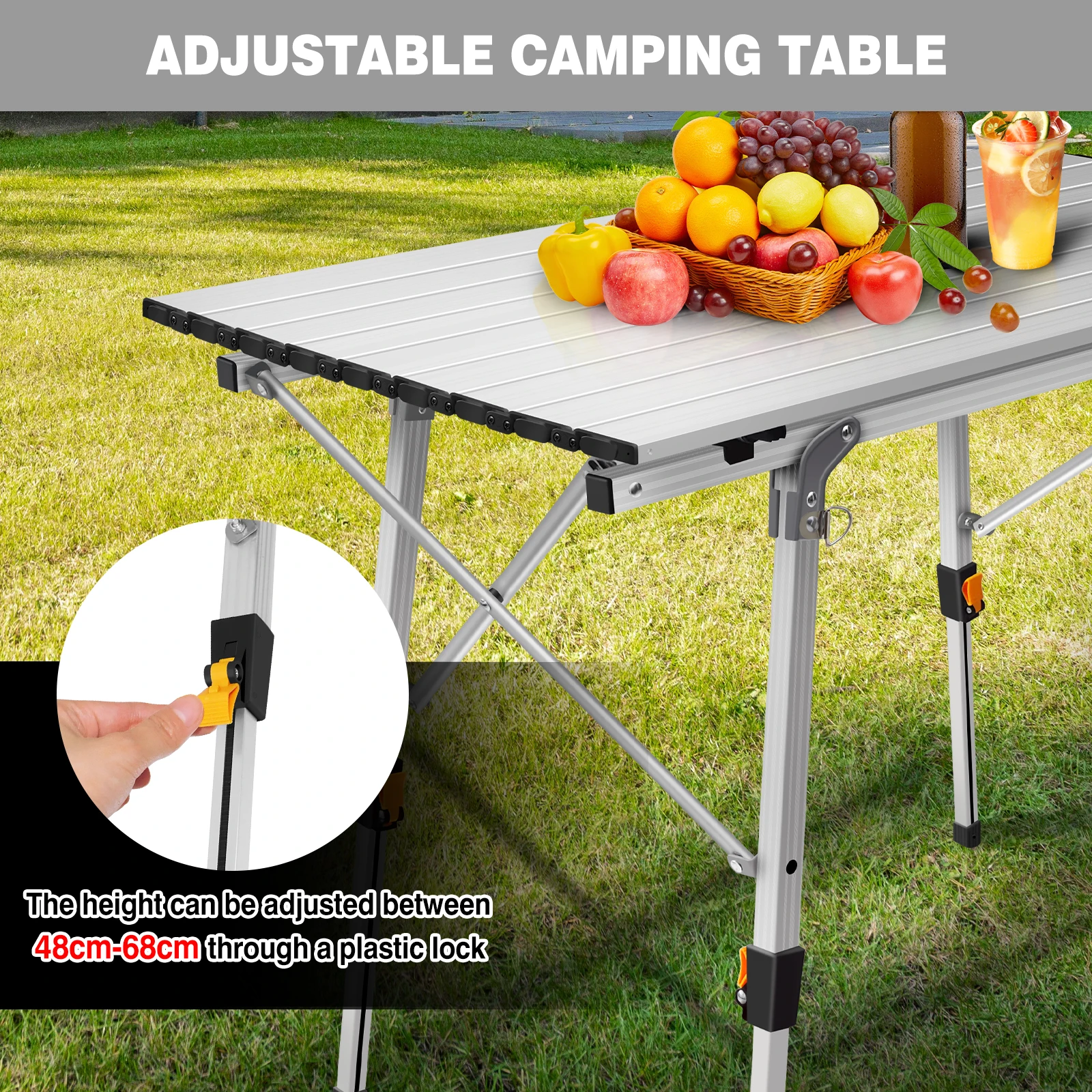 BRIEFNESS Tavolo da campeggio pieghevole in alluminio da 3 piedi leggero, altezza regolabile, portatile con contenitore per pesca in spiaggia, barbecue, giardino, picnic