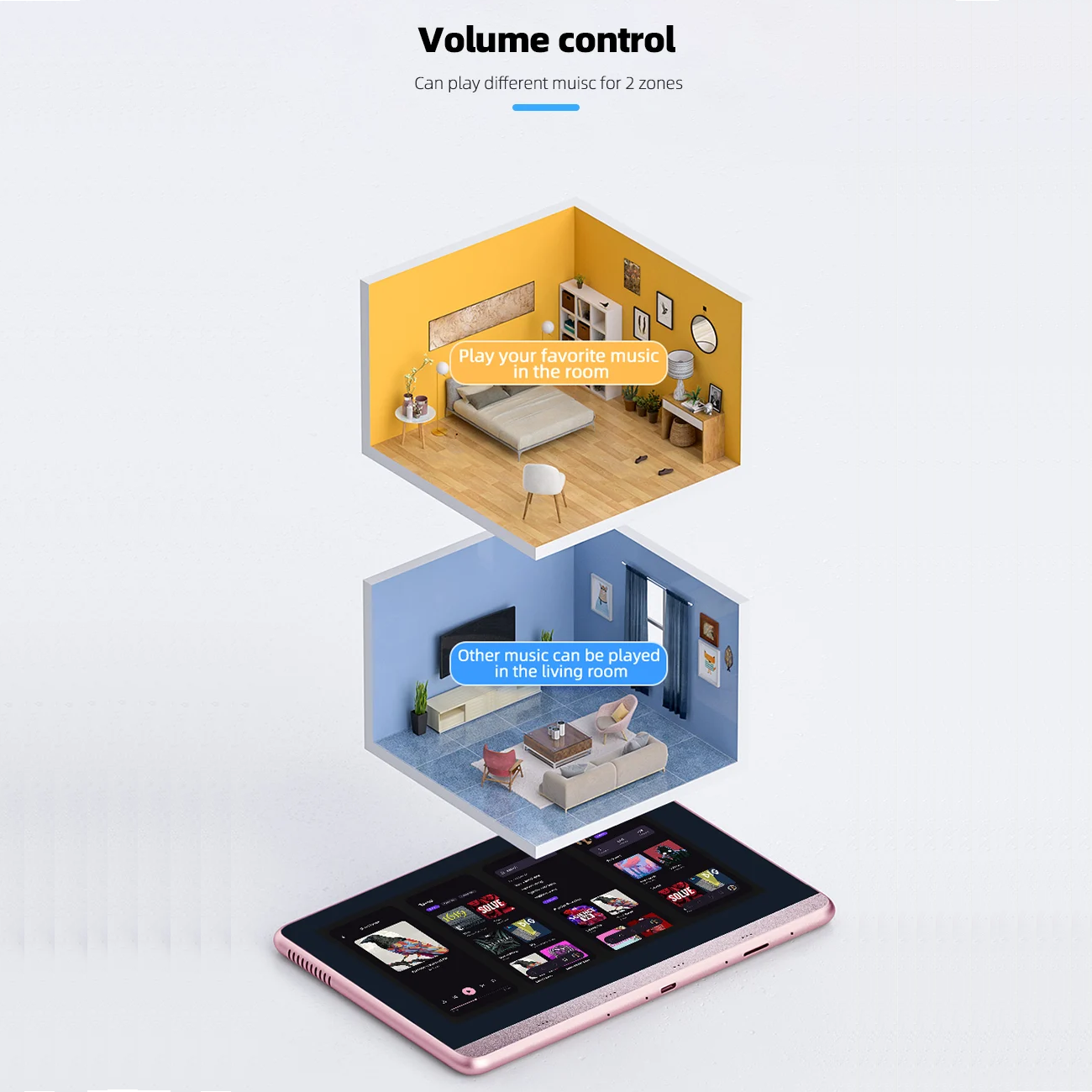 in wall music amplifier audio System 8 x 30W 2 Zone Android 11 wifi 7 inch Touch Screen Wall Amplifier