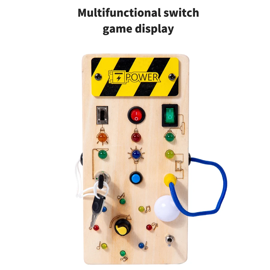 Montessori Busy Board Giocattoli sensoriali in legno con interruttore della luce a LED Scheda di controllo Attività di viaggio Giochi per bambini per 2-4 anni