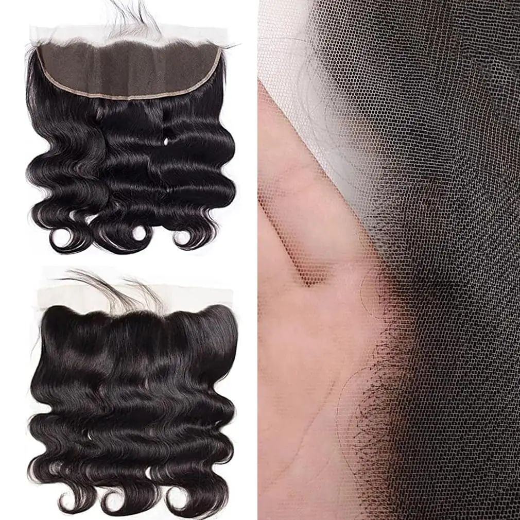 Onda do corpo brasileiro pacotes com fechamento de renda 13x4 fechamento de cabelo humano real com 3 pacotes tecer cabelo virgem cor preta natural