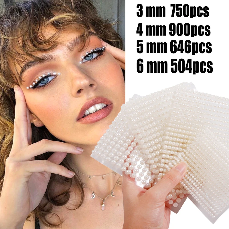 3Mm/4Mm/5Mm/6Mm 3D Mặt Ngọc Trai Ngọc Phấn Mắt Dán Tự Dính Mặt cơ Thể Lông Mày Kim Cương Dán Móng Tay Kim Cương Trang Trí