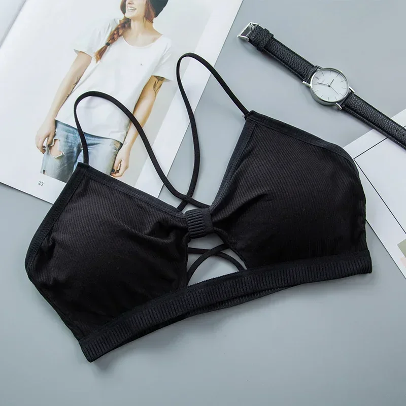 Sujetador deportivo con tirantes para mujer, sujetador con tiras cruzadas, lencería transpirable para Fitness, ropa interior sin costuras de Color sólido para mujer