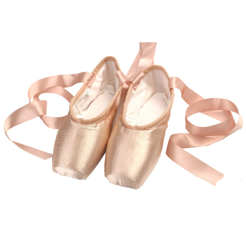 USHINE-sapatilhas de balé com fitas e almofadas femininas, chinelos de ponta para meninas, dança rosa