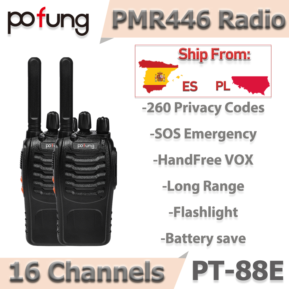 2 uds Pofung PT88E PMR446 Radio portátil 446,00625-446,19375MHz 1500mAh 16CH VOX escáner cargador USB baofeng walkie talkie