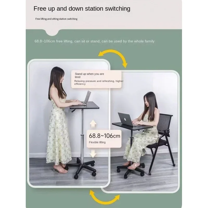 Scrivania per computer regolabile in altezza con ruote rotanti, dimensioni ridotte e design per workstation stand-up per l'home office