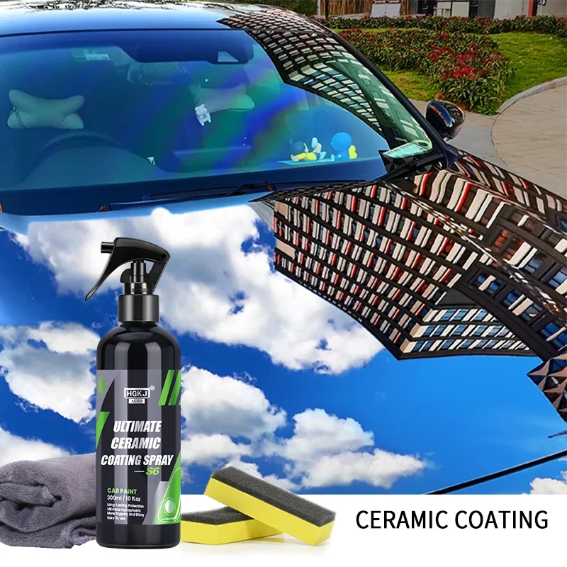 Revestimiento cerámico para pintura de coche HGKJ S6, cera de cristal en aerosol, polímero líquido Nano hidrofóbico, revestimiento oleofóbico antiarañazos, cuidado del coche