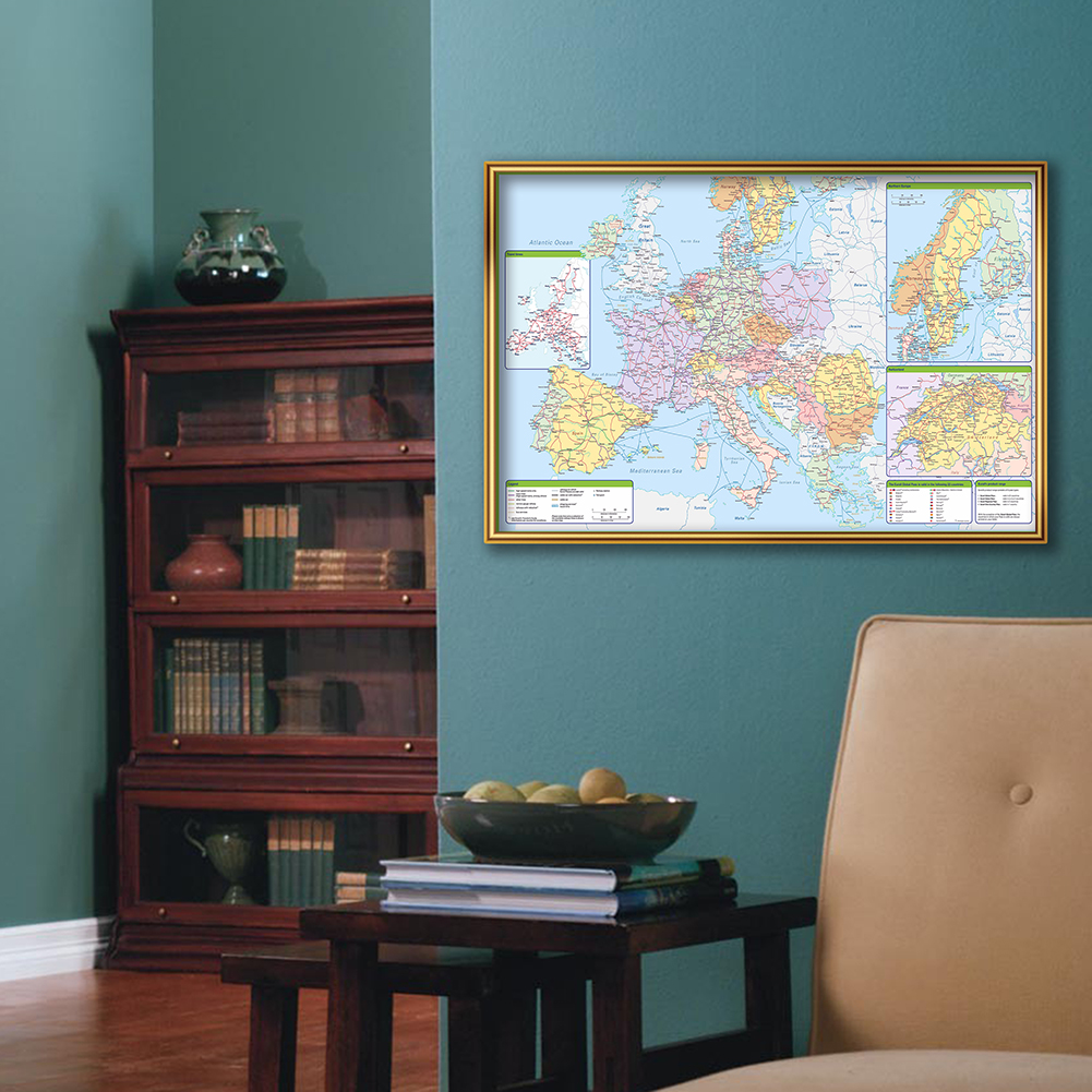 59*42 Cm Các Châu Âu Bản Đồ Chính Trị Với Chi Tiết Trang Treo Tường Trang Trí Tranh Canvas Dùng Học Lớp Học Nhà trang Trí
