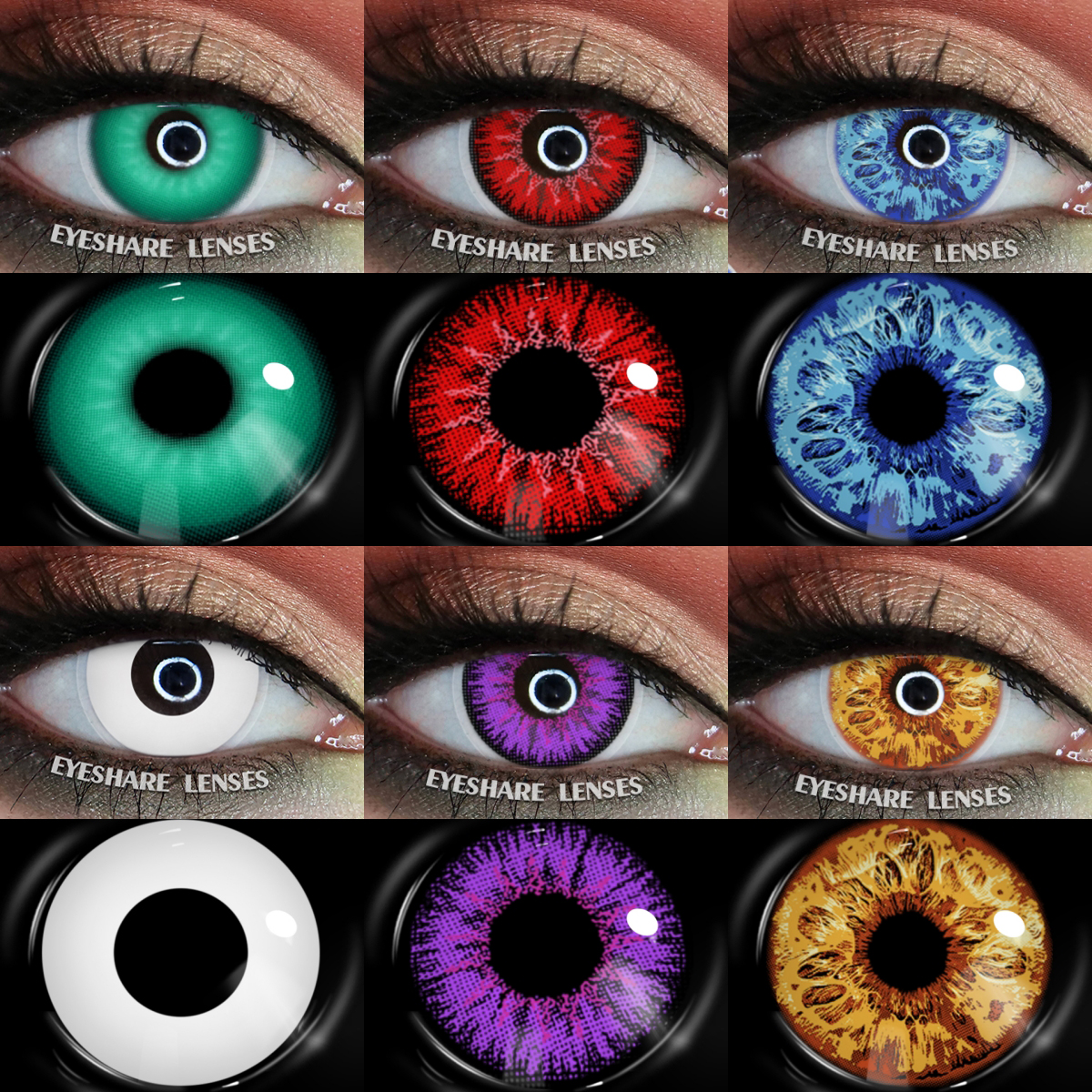 Eyeshare 1 par de lentes de contato coloridas para halloween, lentes de contato brancas loucas para cosplay, lentes de olhos vermelhos de anime, lentes de contato de maquiagem azuis