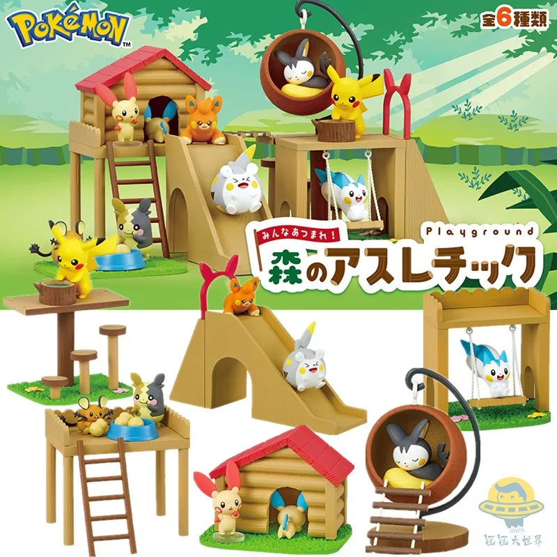 Re-ment Pokemon Shots of The Outdoors in The Forest Vinyl Face Blind Box Toy Donkey Mouse Pikachu Scene Ornament for Kids Gifts
