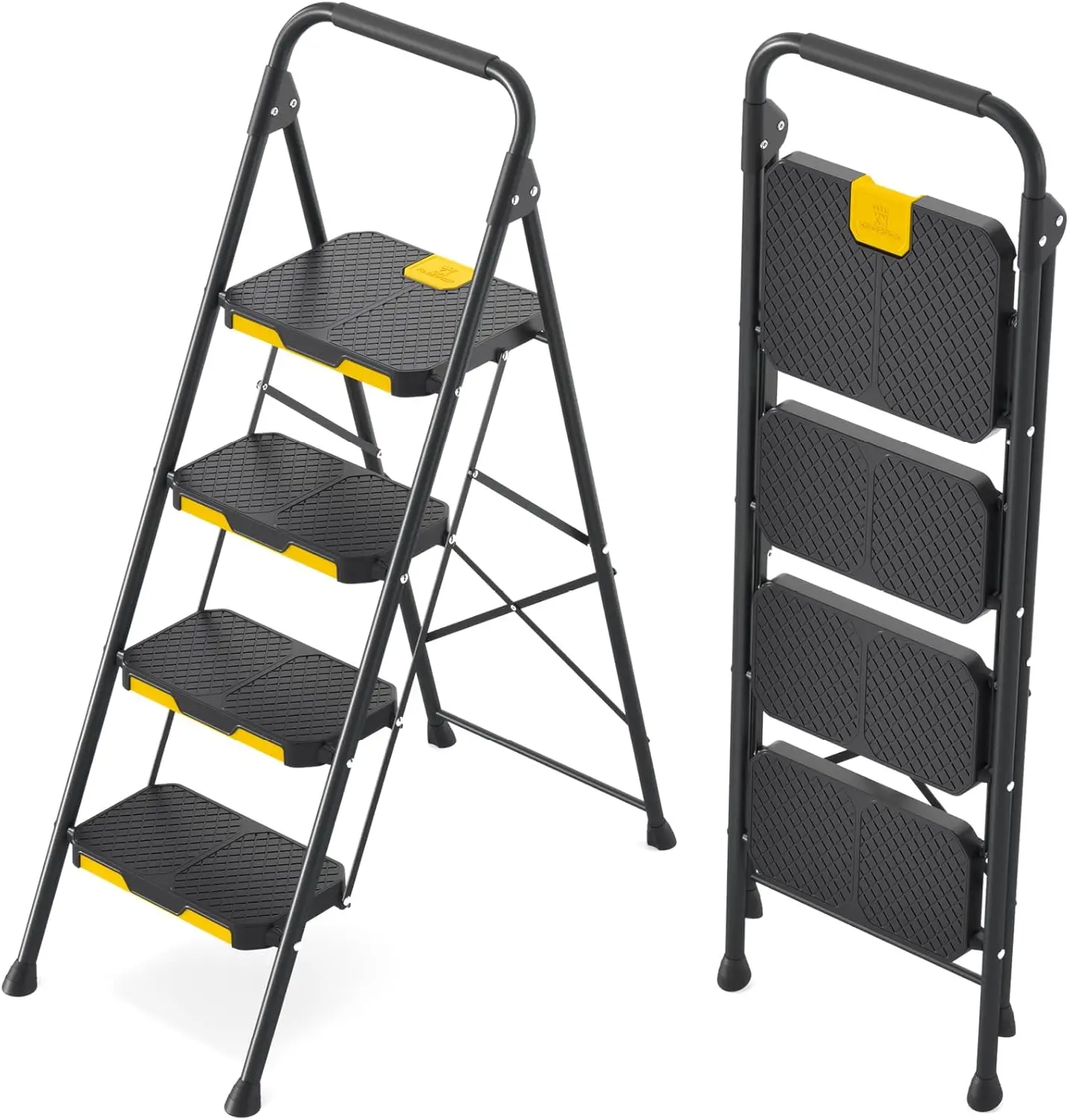 KINGRACK Escalera Plegable de 4 Peldaños con Bloqueo de Seguridad, Escalera de Tijera Doméstica Carga hasta 360kg con Pedal Anch