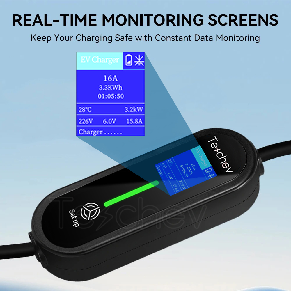 Teschev 220V 230V 16A przenośna ładowarka EV Type2 kabel ładujący IEC62196-2 przewód Wallbox wtyczka Schuko do samochodu elektrycznego