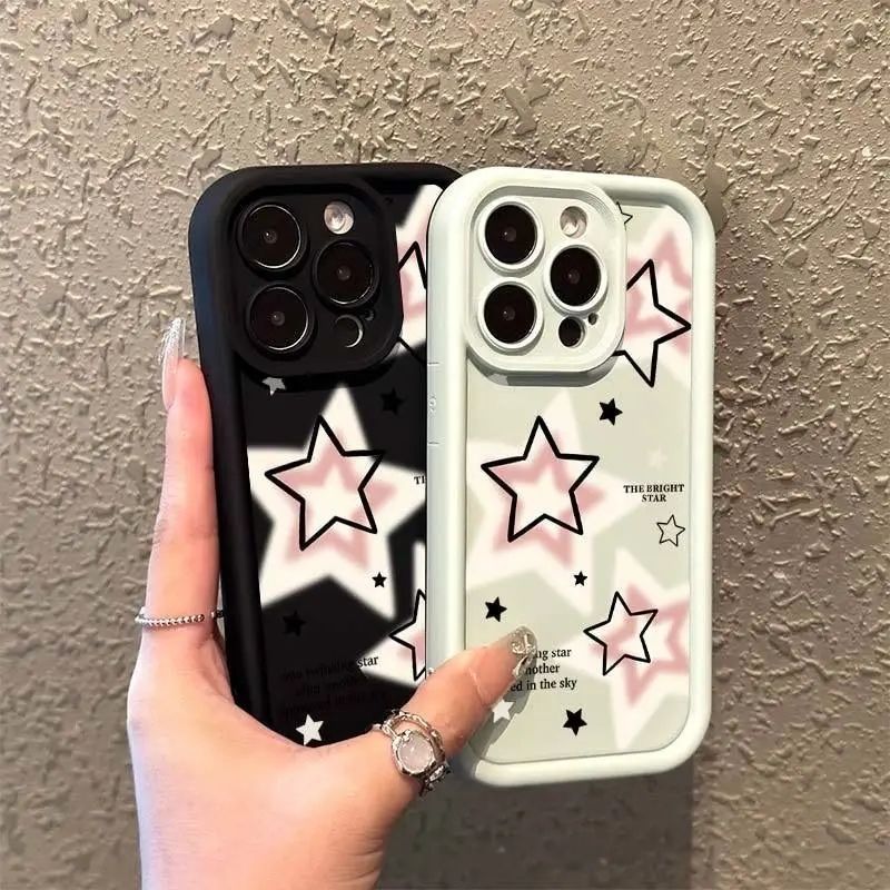 Casing silikon bintang merah muda lucu, penutup HP tahan guncangan untuk iPhone 15 14 Pro Max 13 12 11 Pro Max X XS XR 7 8 15 14 Plus SE 2024
