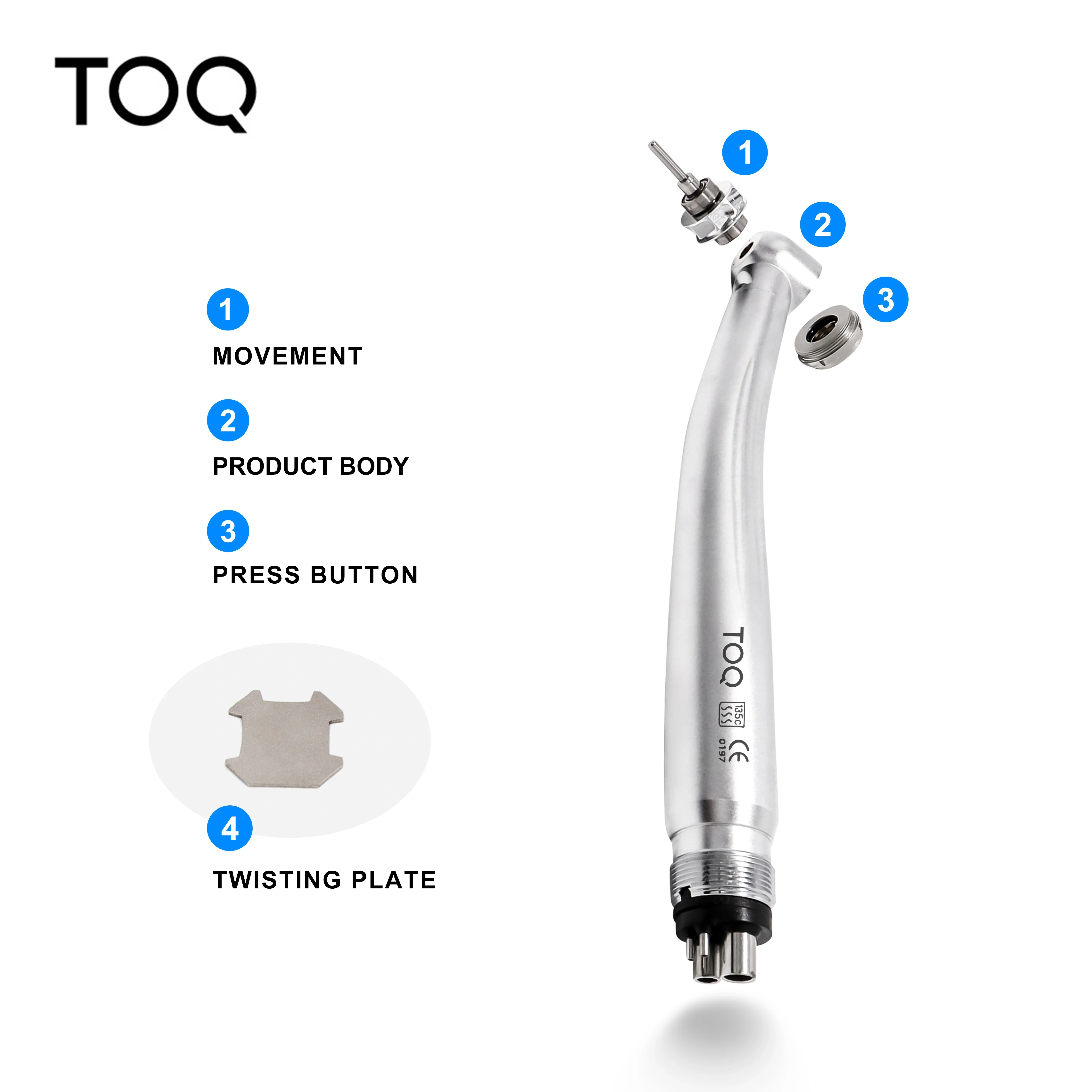 ทันตกรรม LED E-เครื่องกําเนิดไฟฟ้า PUSH ปุ่ม Handpiece ความเร็วสูง Air Turbine Triple สเปรย์น้ํามือชิ้น 4 รู 2 รู