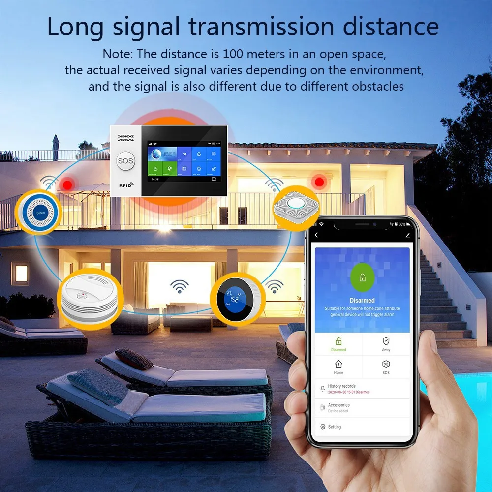PGST PG-107 4G Wireless Home Alarm System ระบบรักษาความปลอดภัย WiFi 4.3 นิ้ว Full Touch Screen, ใช้งานร่วมกับ Alexa และ Google