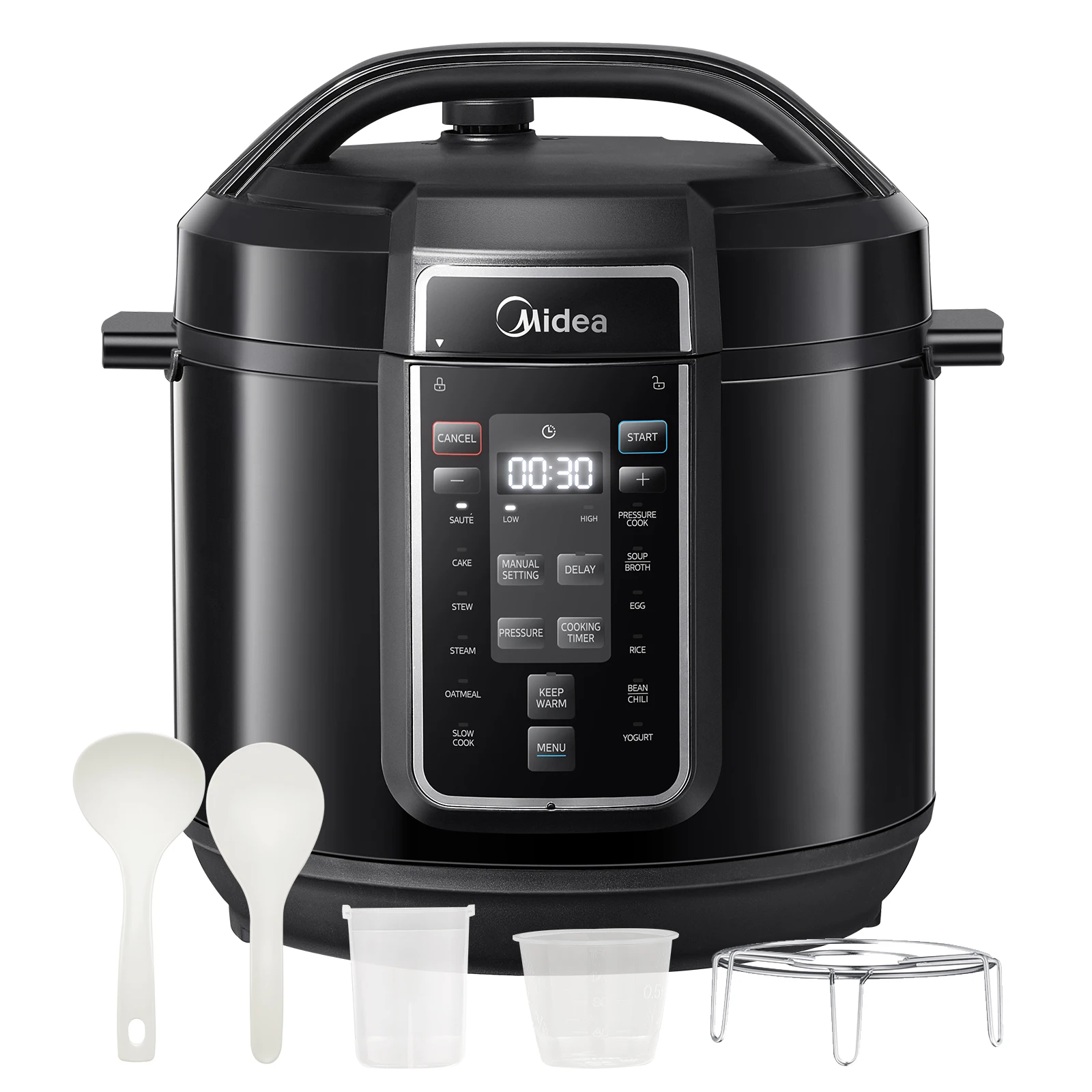 Midea Autocuiseur Électrique Rapide 9-en-1, 12 Programme Prédéfinis, Multiticuiseur Inox Instantané, Pot Antiadhivy, 6L, Noir