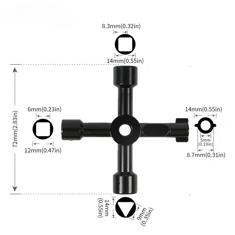 4 In 1 Multifunction Electrician Plumber Utility Cross Switch Wrench Square Triangle Wrench Tool for Elevator Gas Train Radiator