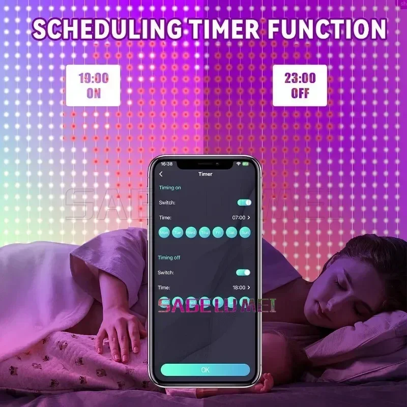 Smart Curtain Lights 400 LED USB Curtain String Lights DIY App Remote Control Music Sync Christmas Holiday Party Curtain Strings