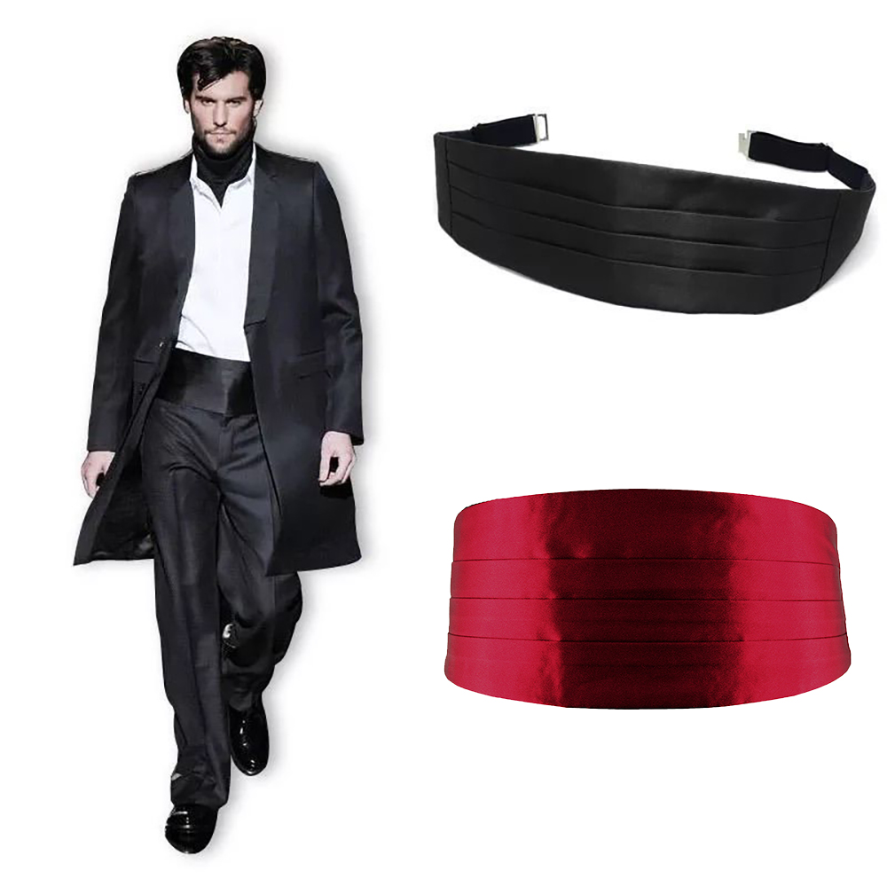 Cummerbunds hombre negro satén elástico Bellyband trajes de esmoquin moda caballeros faja camisas de fiesta de boda trajes Accesorios