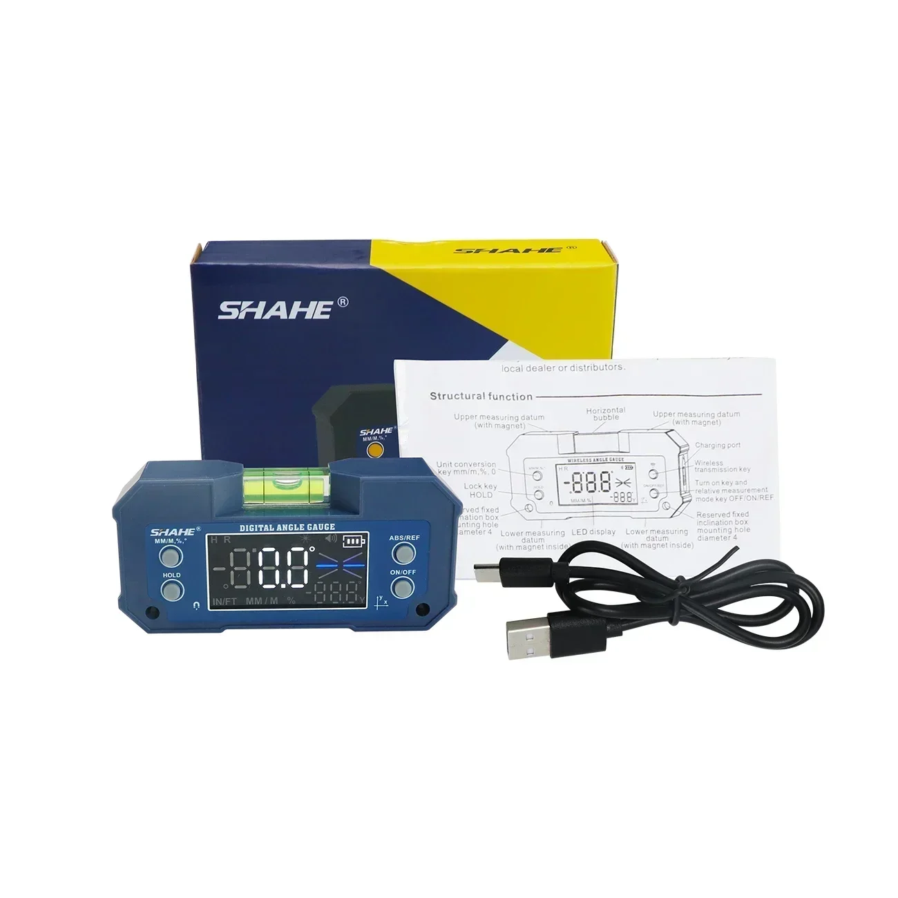 SHAHE Digital Level Inclinometer Dual-axis Electronic Protractor Rechargable Bevel Box Electronic Level Angle Finder Gauge