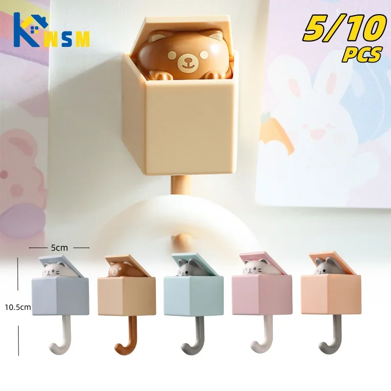 Autoadesivo Cartoon Cat Hook, Cabides De Porta, Decoração De Animais, Ganchos De Parede, Chave, Guarda-chuva, Toalha, Boné, Casaco, Dormitório, Quarto